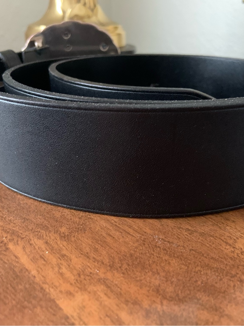 Lauren Ralph Lauren Silver RL Oval Logo Buckle on Black Leather Belt - Picture 6 of 8